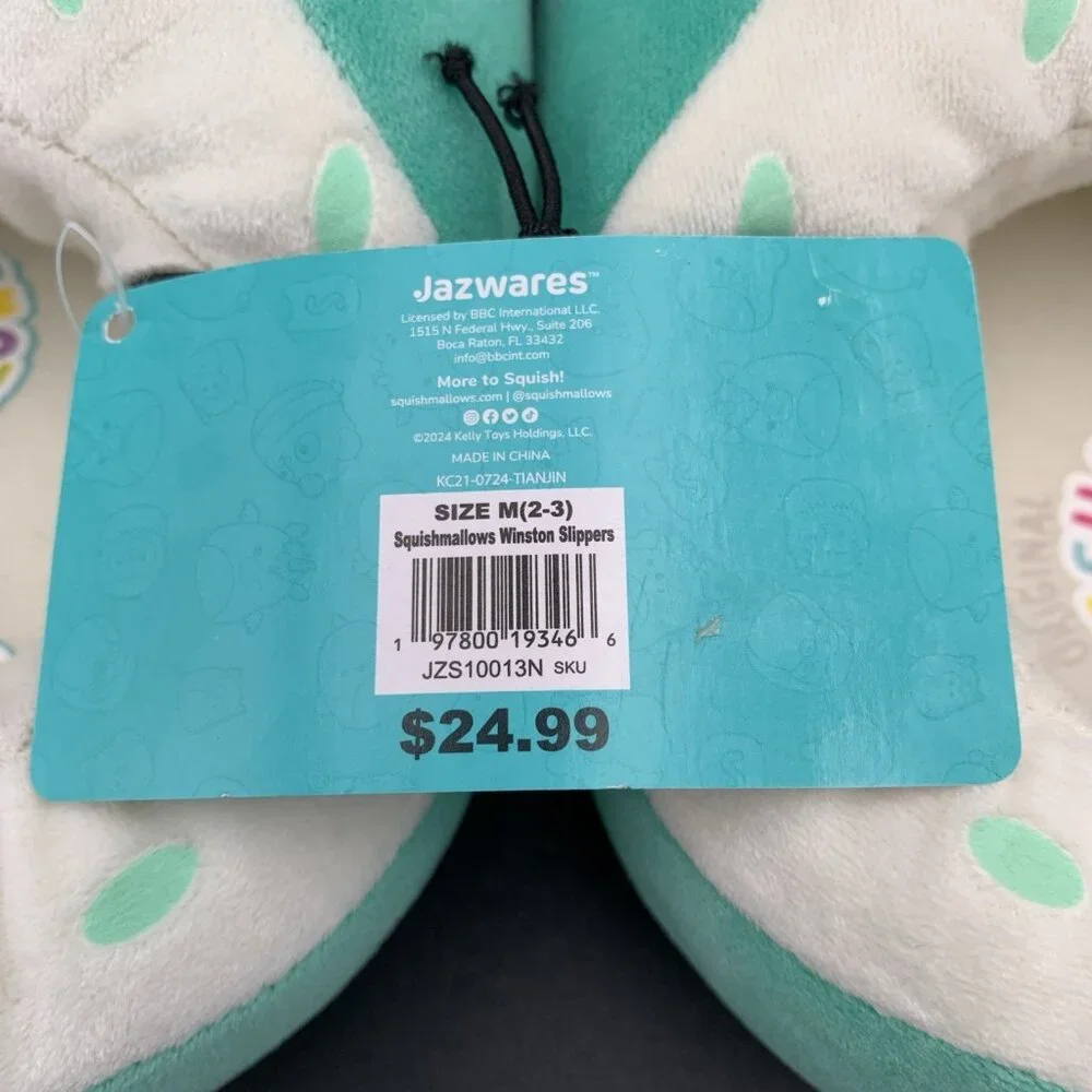Squishmallows Winston Owl Plush Slippers‎ Kids Size 2-3 Medium NWT